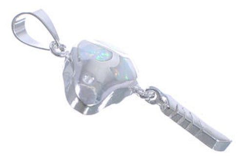 Opal Sterling Silver Bear And Feather Southwest Pendant PX42483